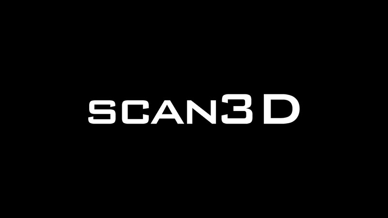 Białe logo Scan3D na czarnym tle